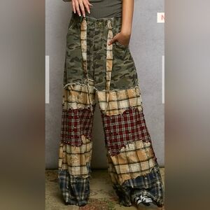 NEW POL Patchwork Camo and Plaid Pants